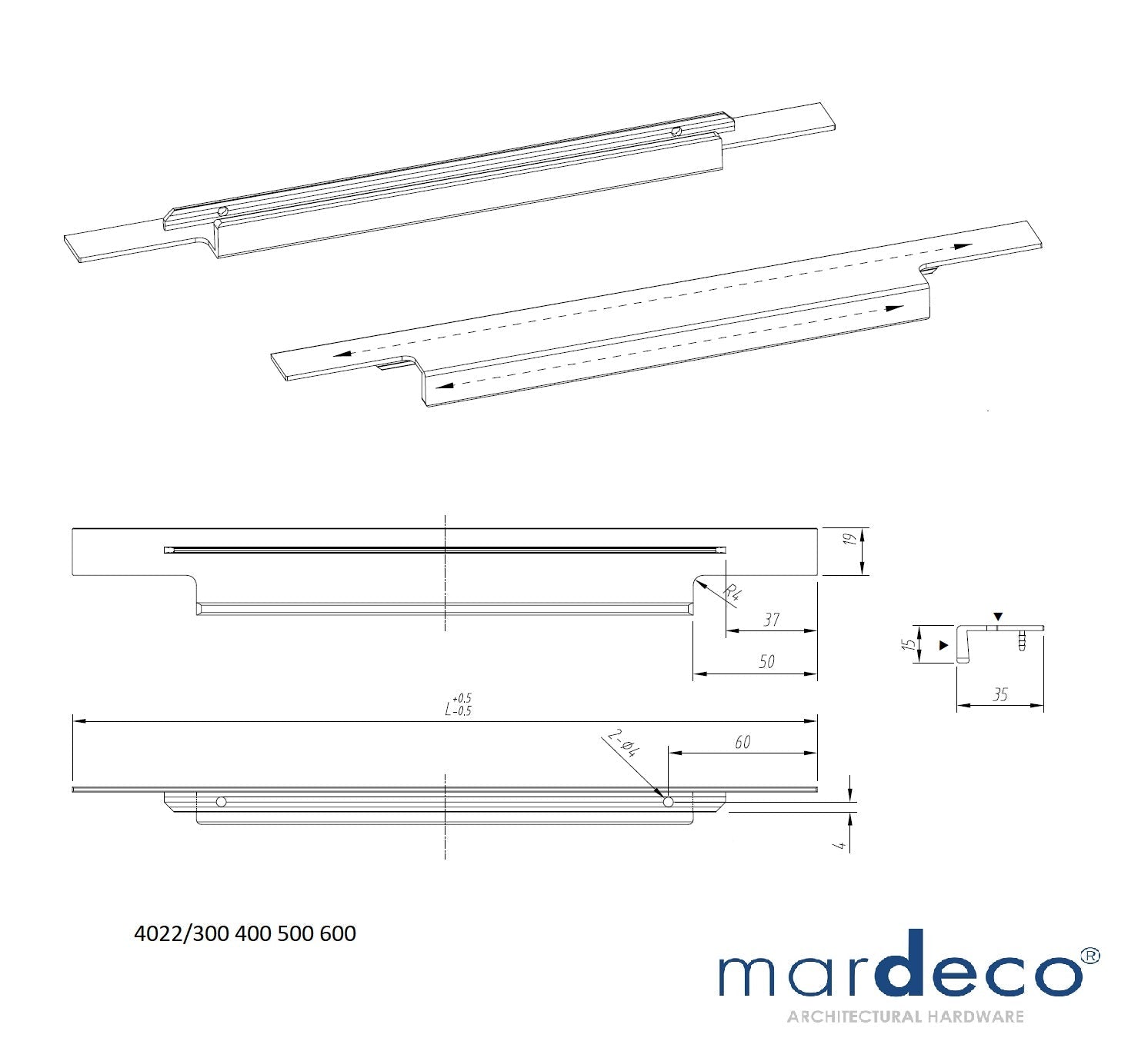 Estiva 4022 Mardeco Kitchen Handle - Mardeco - Architectural Hardware Redefined