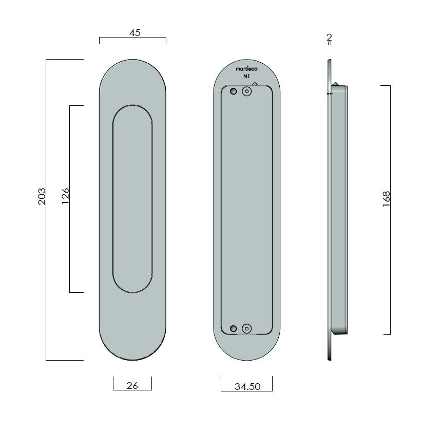 Mardeco Oval M - Series 9002/203 Flush Pull - Mardeco - Architectural Hardware Redefined