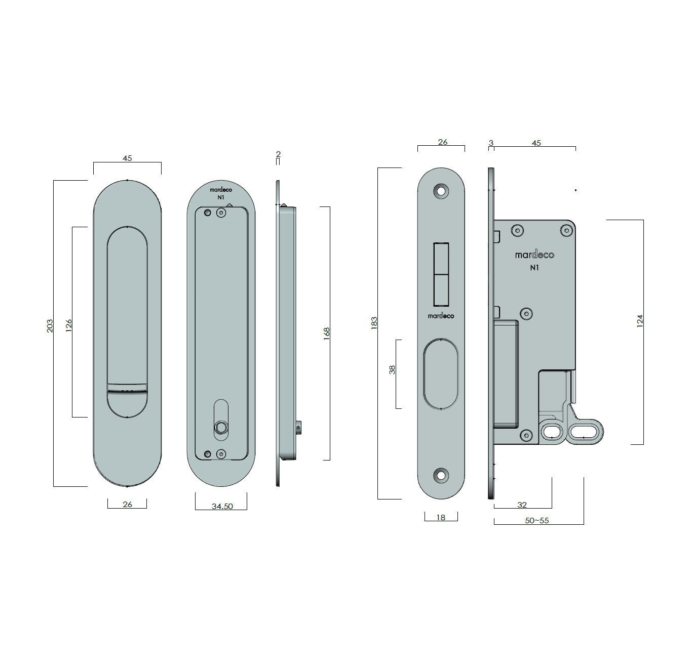 Mardeco Oval M - Series 9004/Set Flush Pull Privacy Set - Mardeco - Architectural Hardware Redefined