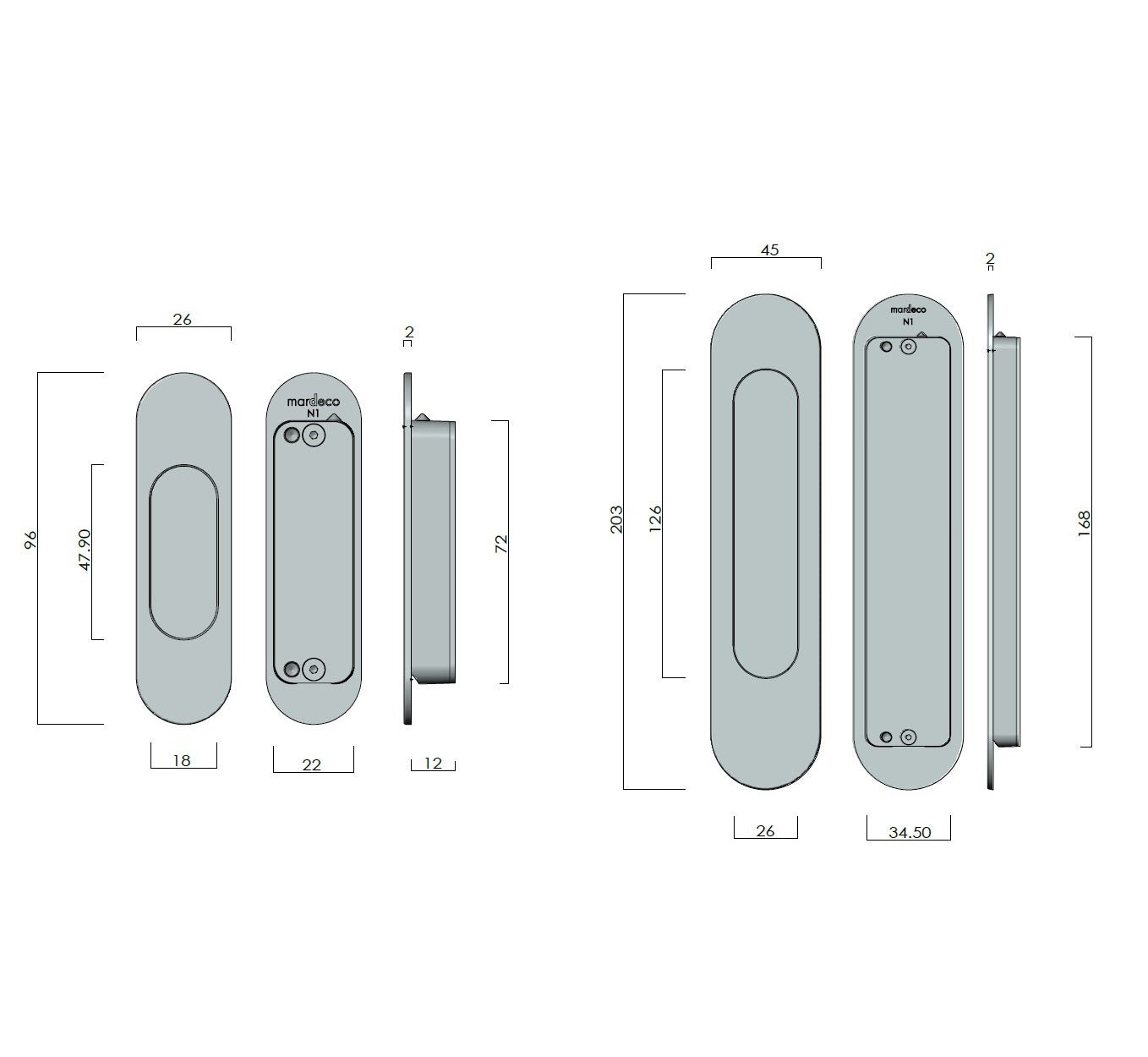 Mardeco Oval M - Series 9008/Set Flush Pull Set - Mardeco - Architectural Hardware Redefined